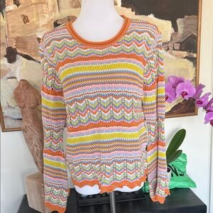 NWT Multicolor Chevron Knit Women's Sweater - Orange Trim